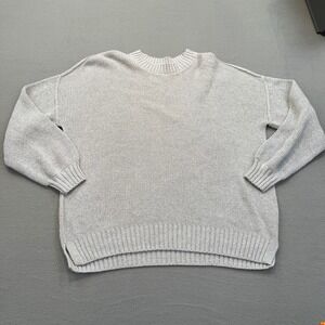 Hollister Sweater Women Size S Grey Oversized Ribbed Knit Crew Neck Side Slits